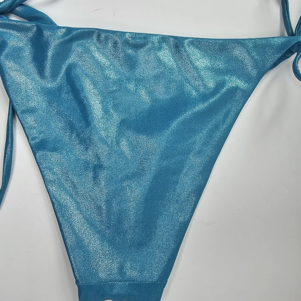 NWOT Urban Outfitters Out From Under Metallic Teal Liquid Shine Bikini Bottom L - Picture 7 of 7
